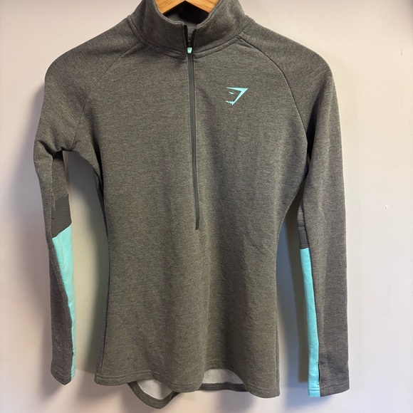 Gymshark Gray and Teal Long Sleeve Athletic Top - Picture 1 of 4